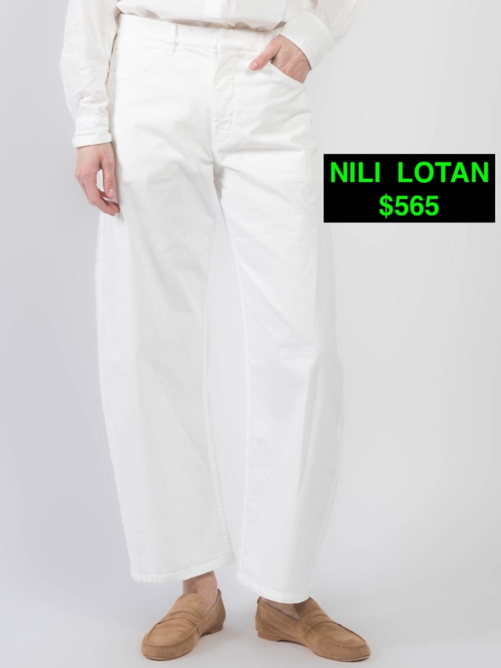 NILI LOTAN Tribeca Barrel Leg PANT Mid Waist Women's SIZE 10 in White